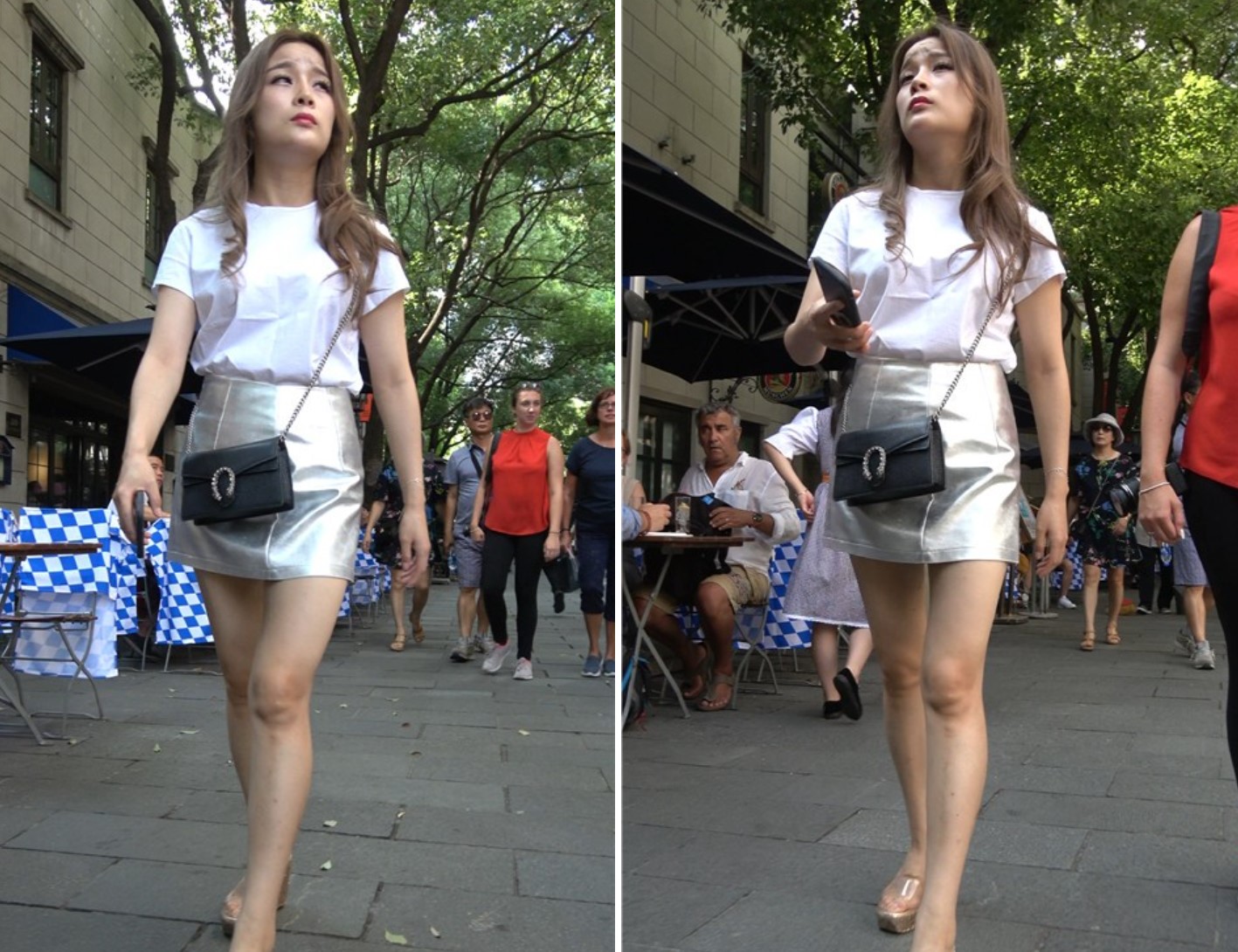 4K 白T恤短裙街拍美腿美女姐姐