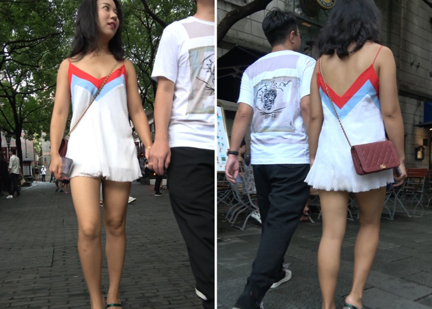 4K 超短吊带裙身材娇小的街怕美女