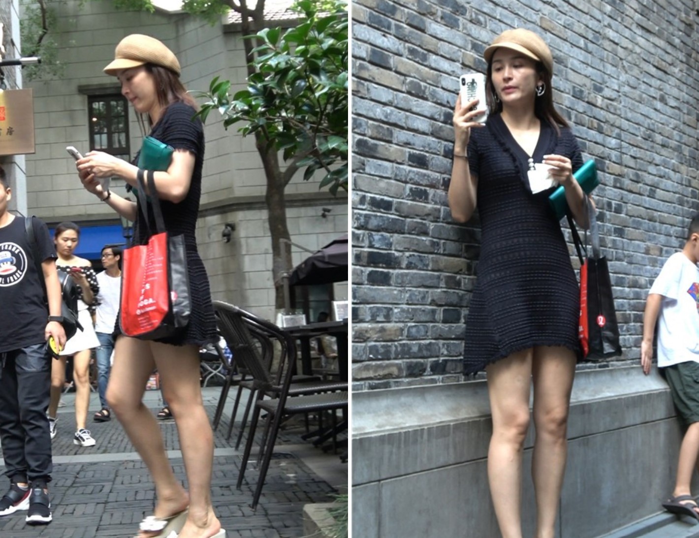 4K 黑色连衣裙气质街拍美女