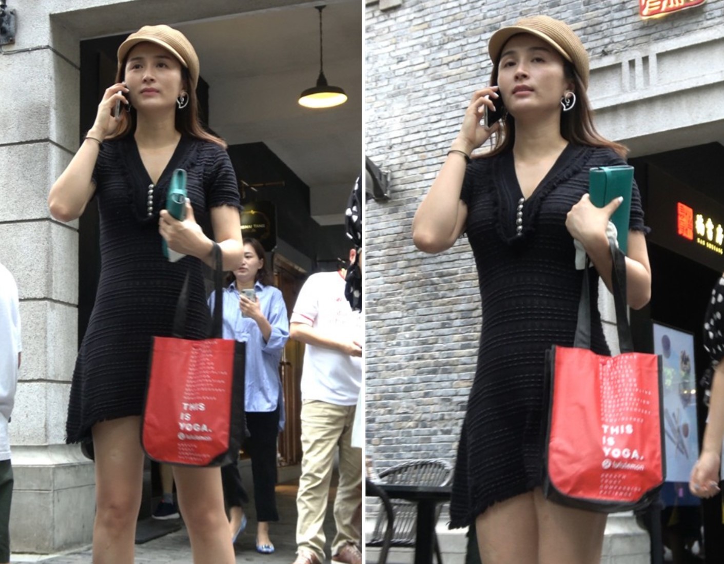 4K 黑色连衣裙气质街拍美女