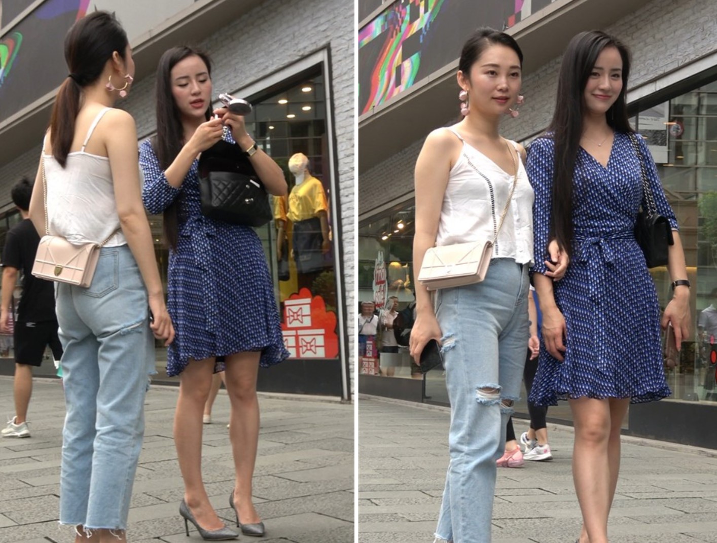 4K 气质性感街拍美女姐妹