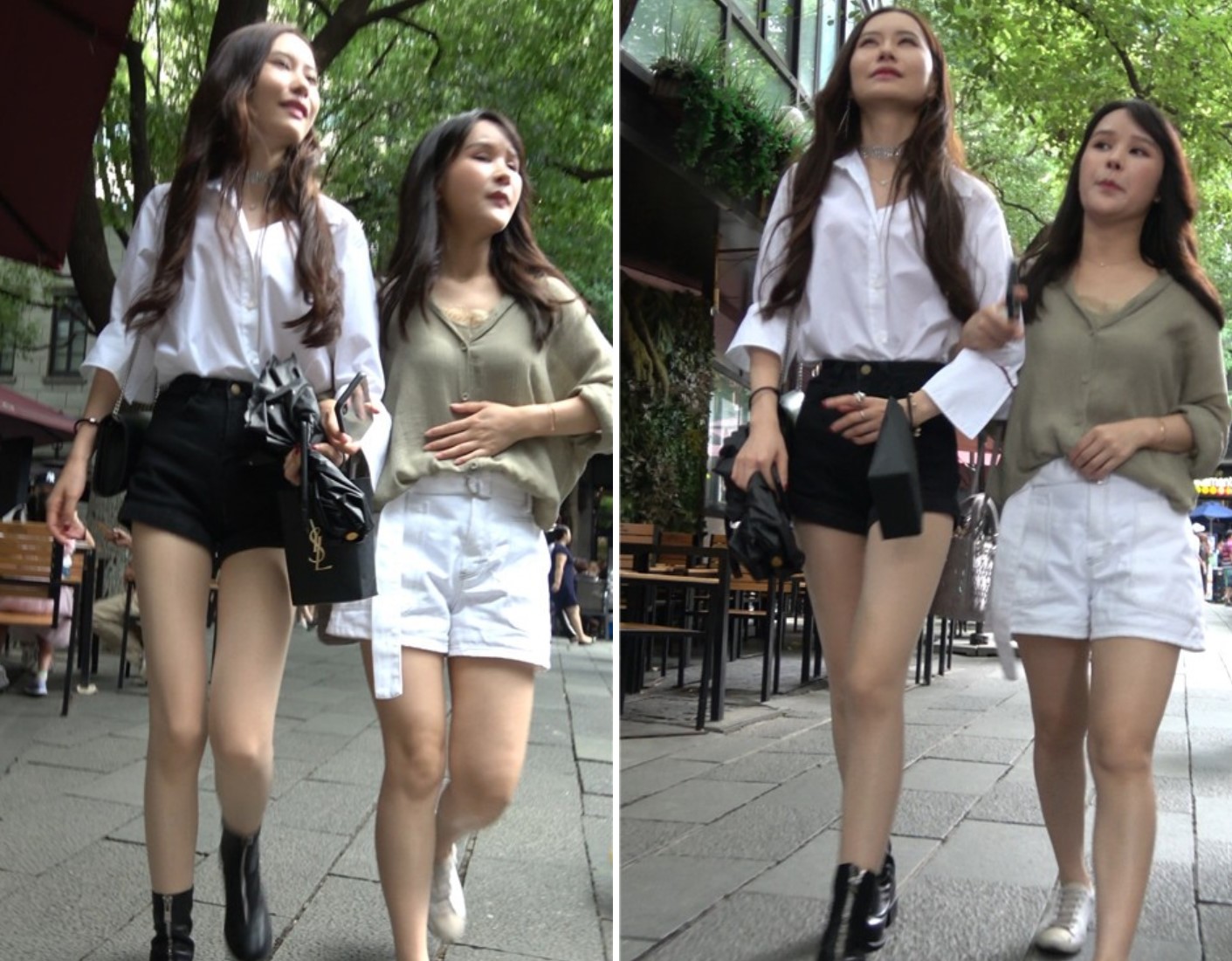 4K 街拍美女姐妹一起逛街