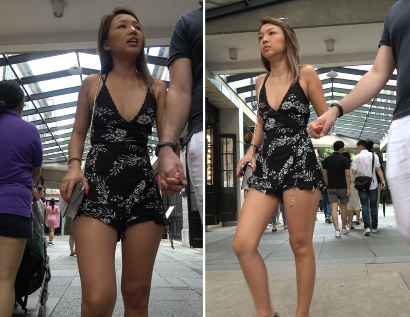 4K 低胸V领街拍美女