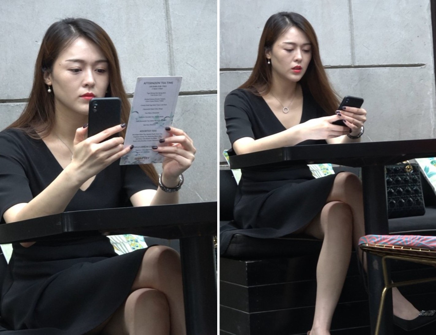 4K 黑色连衣裙小资街拍美女