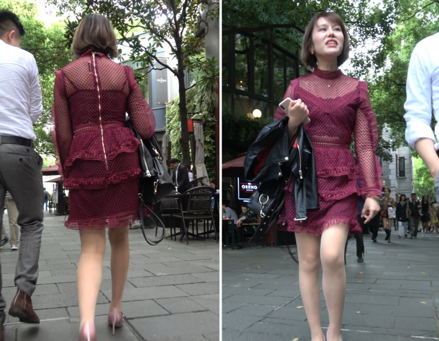 4K 性感身材街拍高跟红裙美女