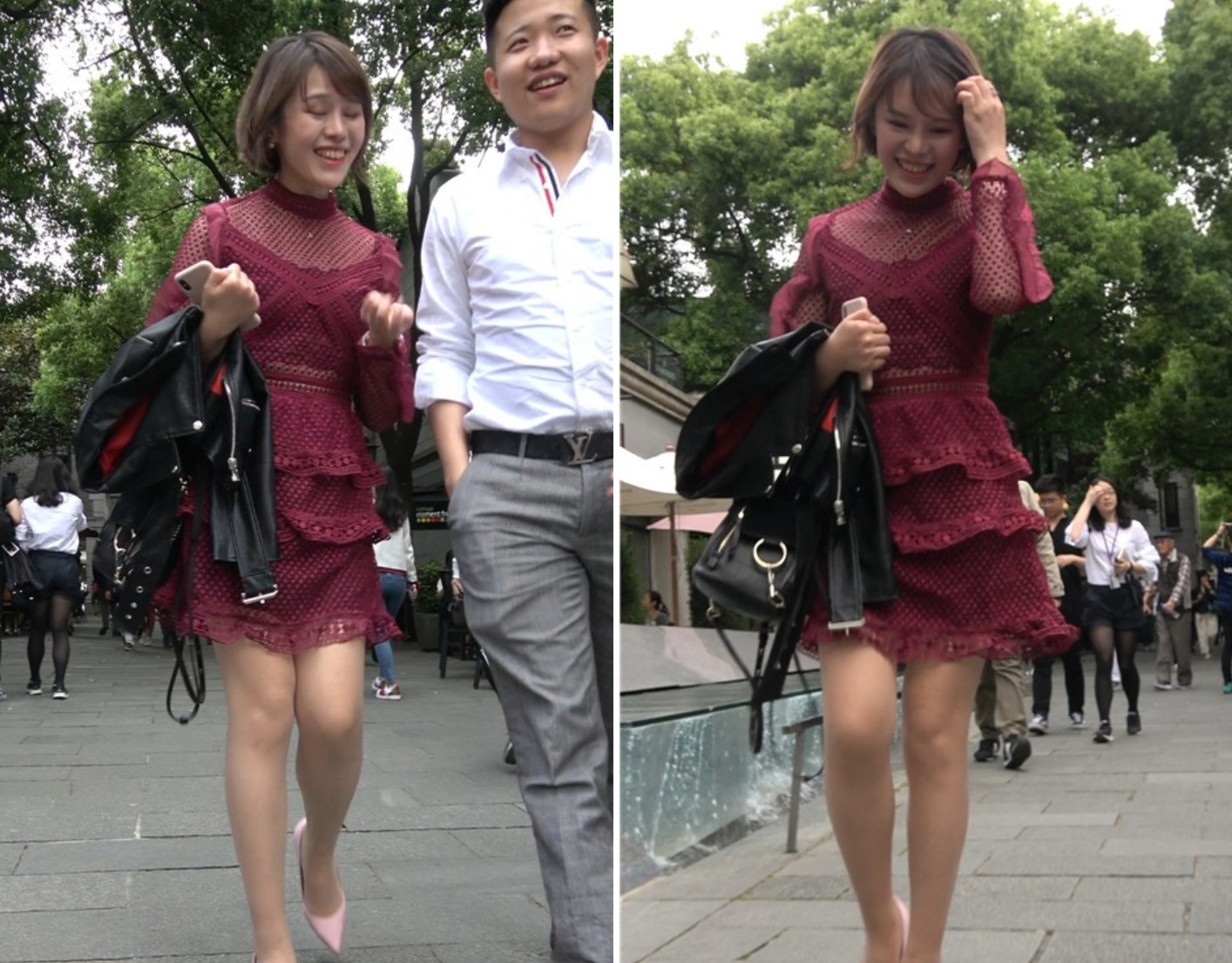 4K 性感身材街拍高跟红裙美女