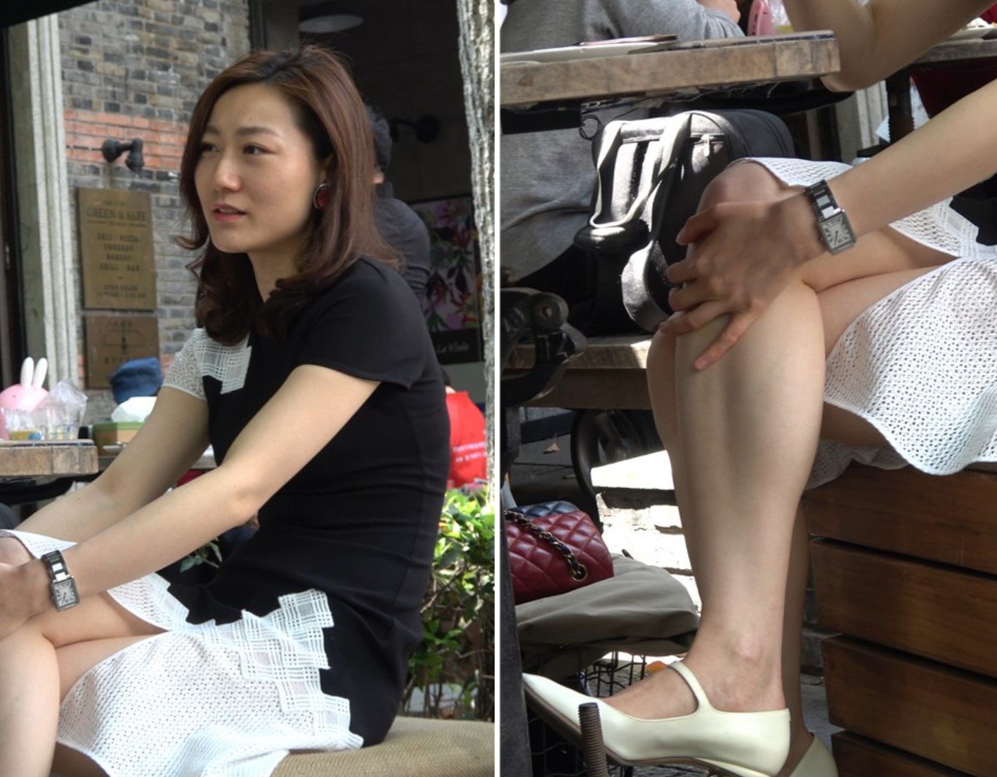 4K 下午茶的气质连衣裙美腿街拍美女