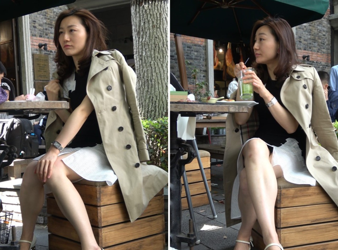 4K 下午茶的气质连衣裙美腿街拍美女