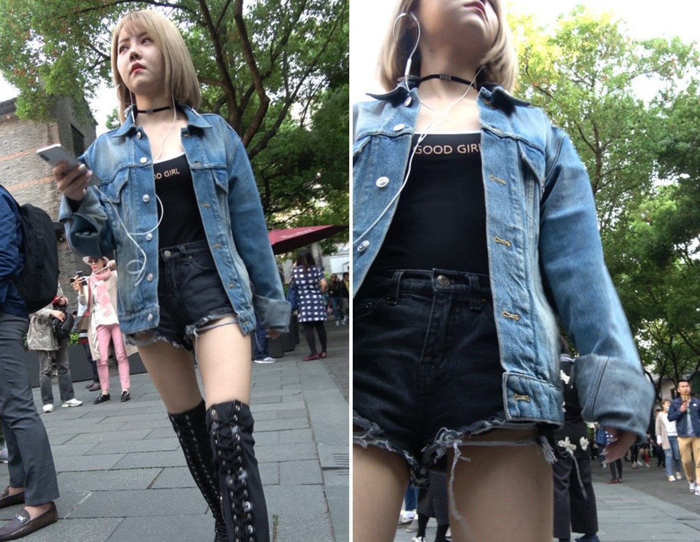 4K 街拍牛仔美腿黄发小妹