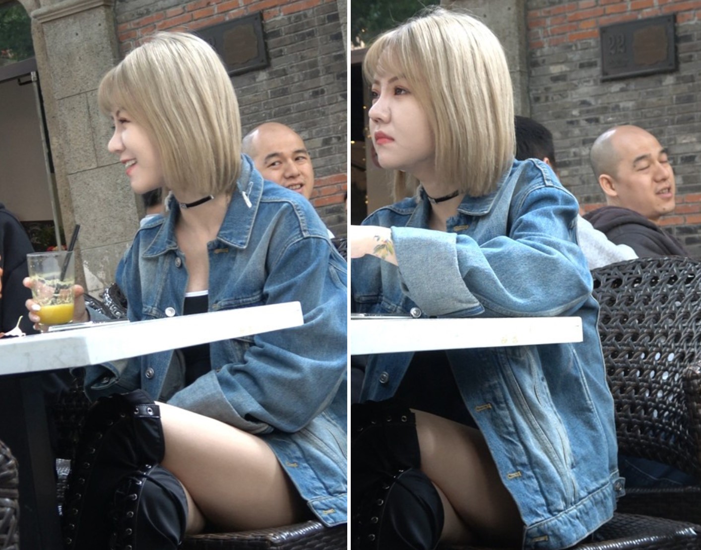 4K 街拍牛仔美腿黄发小妹