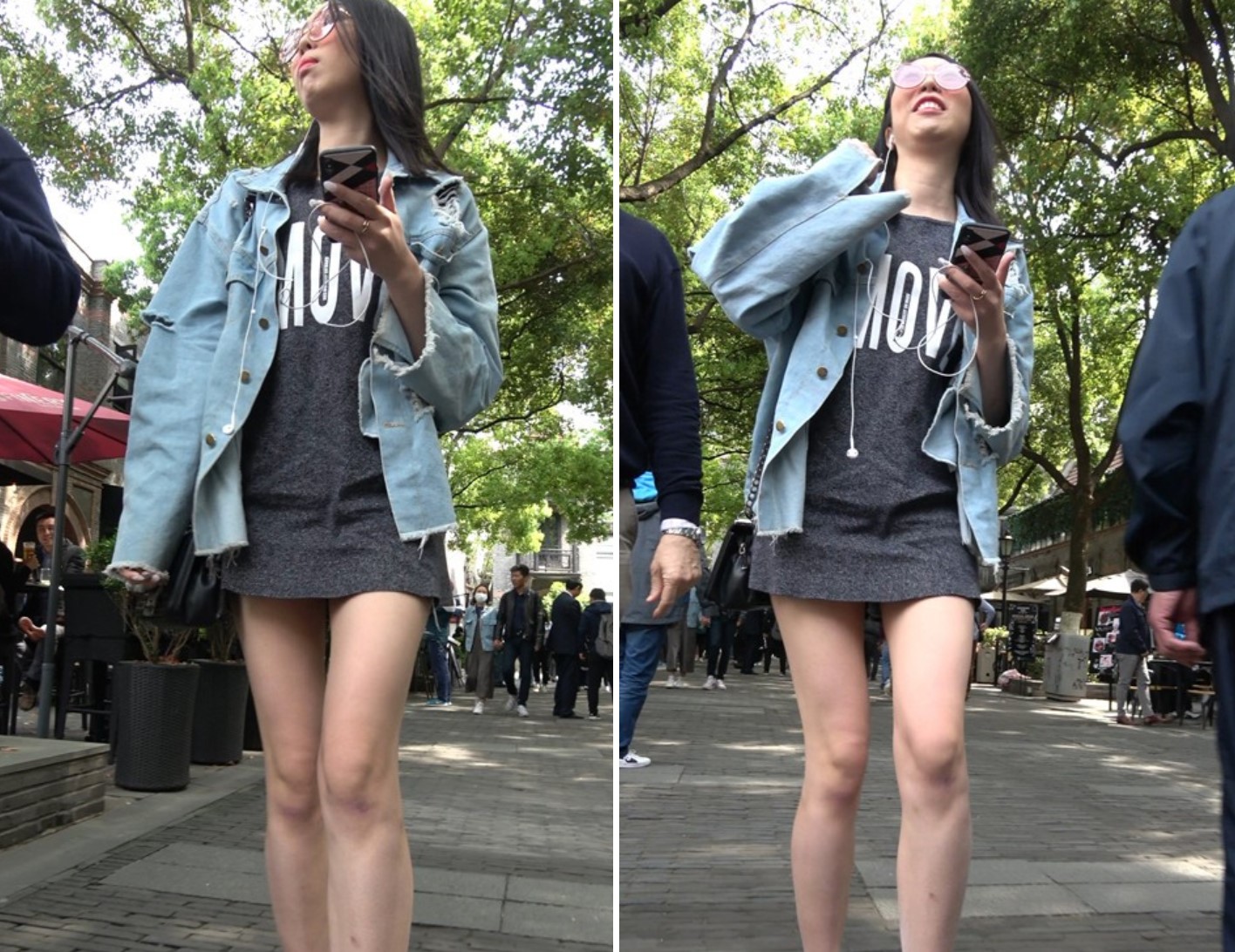 4K 街拍美腿牛仔外套美女姐姐