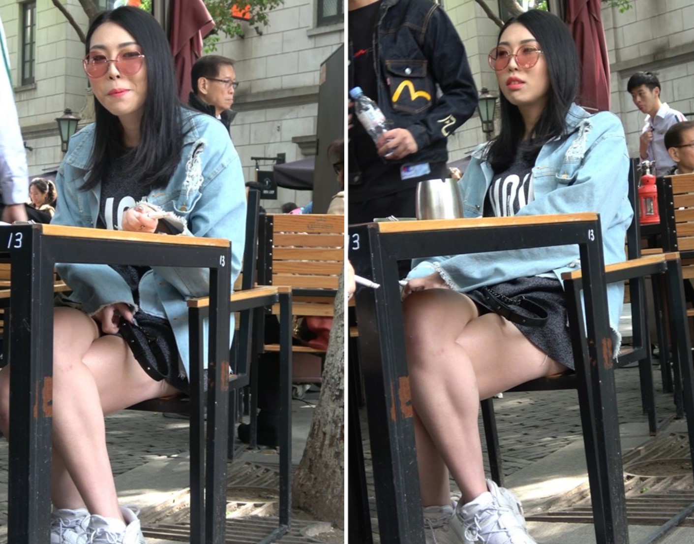 4K 街拍美腿牛仔外套美女姐姐