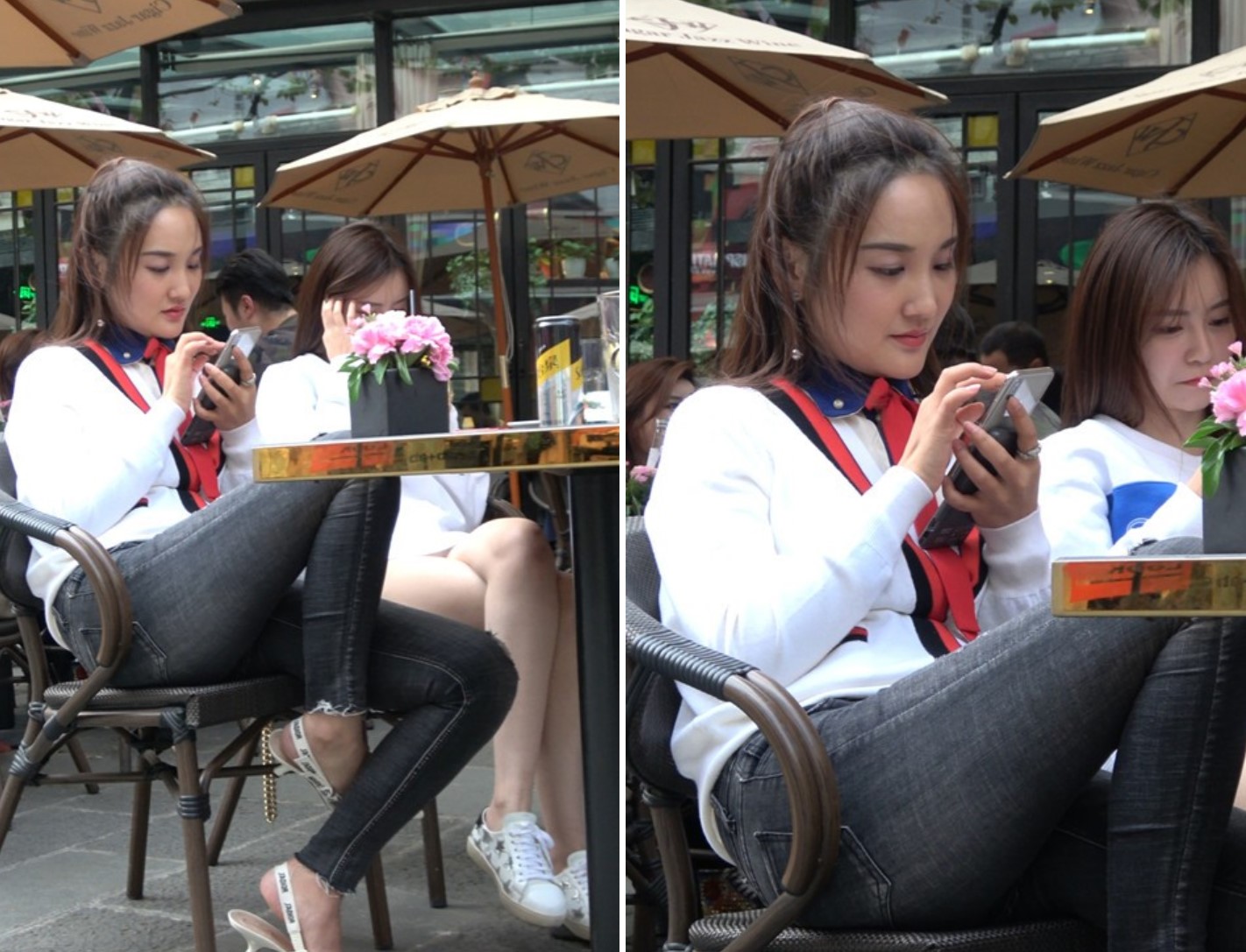 4K 超高颜值牛仔裤高跟鞋美女