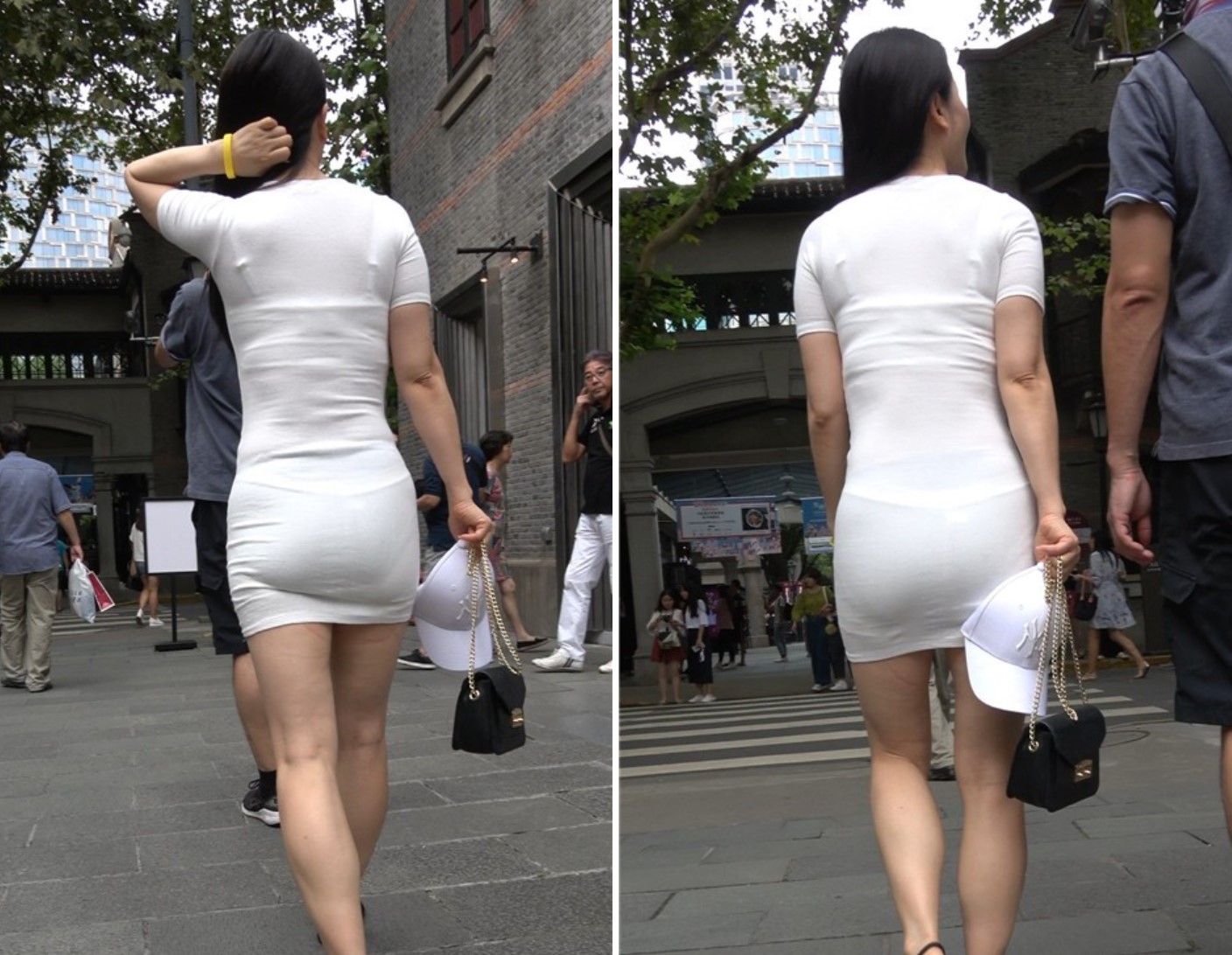 4K 凹凸有致的白色紧身超短裙美女街拍