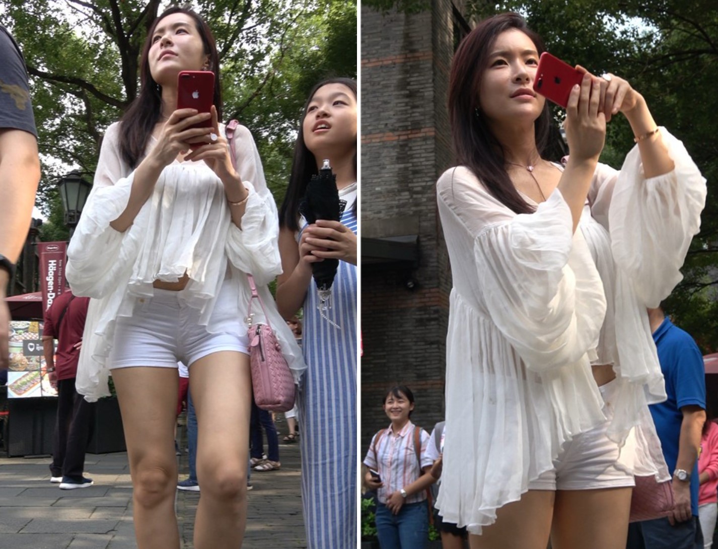 4K 超极品街拍美腿热裤白衣美女姐姐