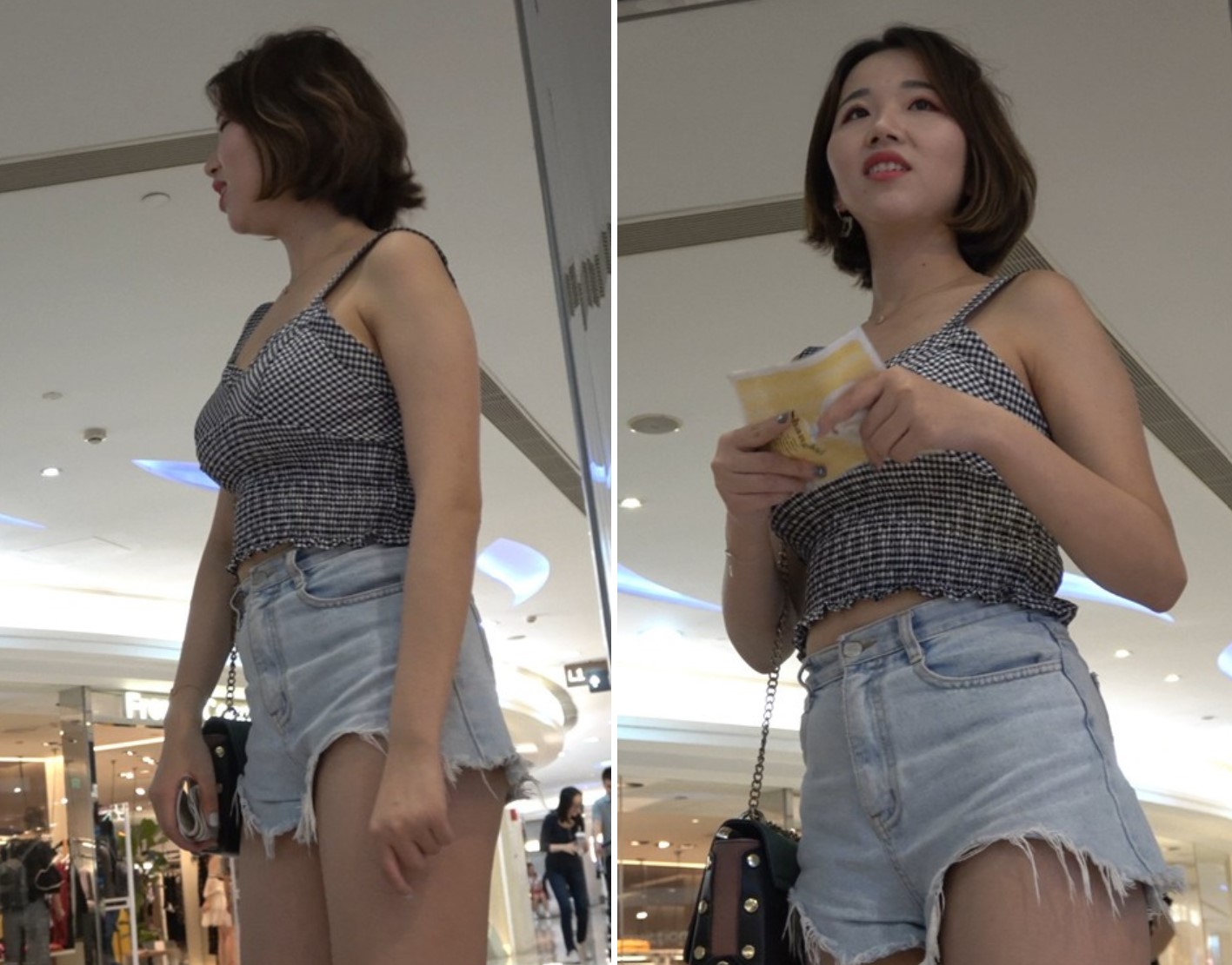 4K 高腰热裤吊带衫短发街拍美女