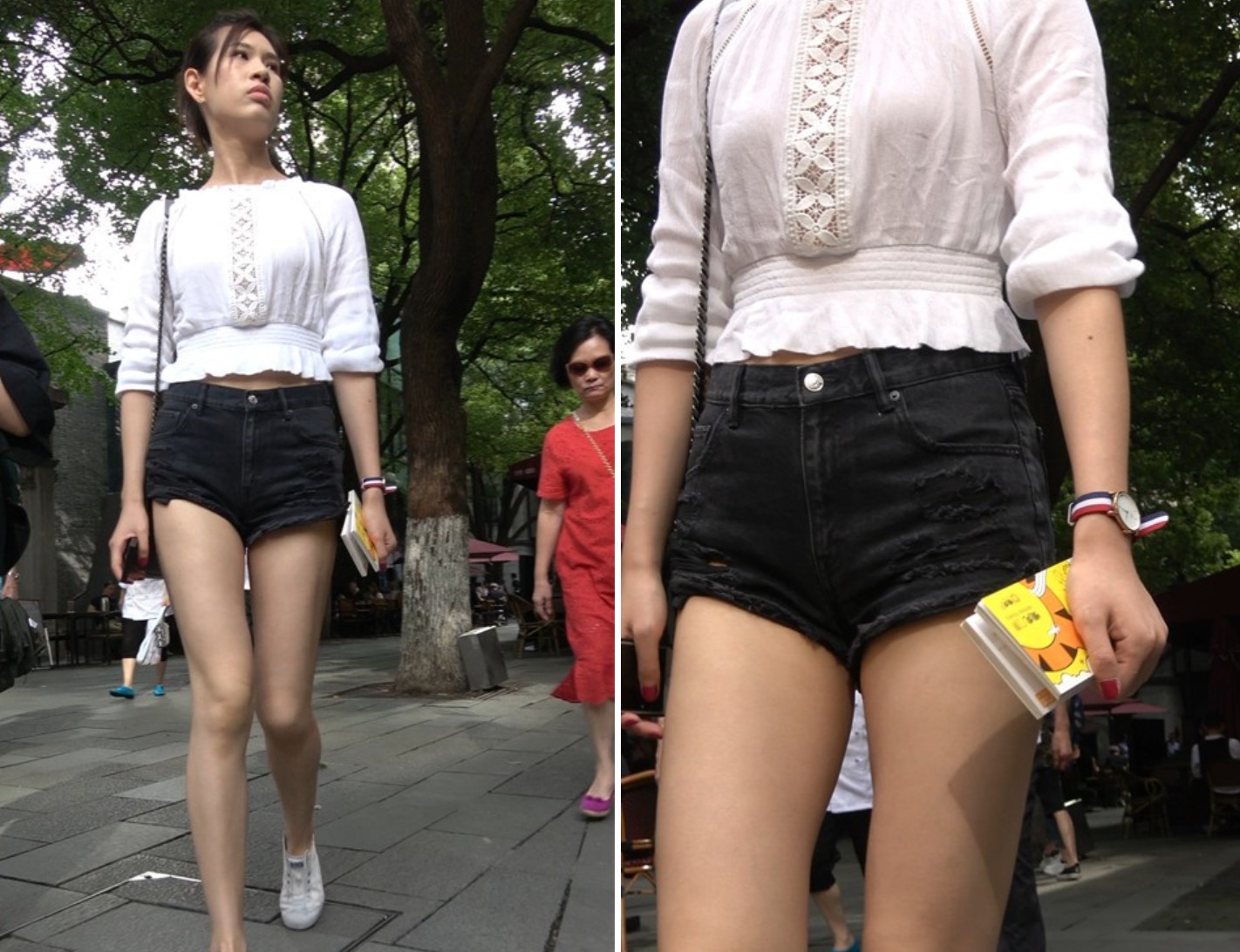 4K 街拍大长腿热裤美女姐姐
