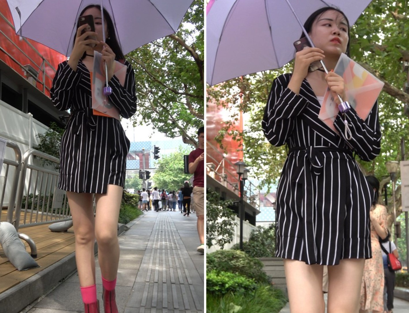 4K 白皙美腿条纹衣服街拍美女