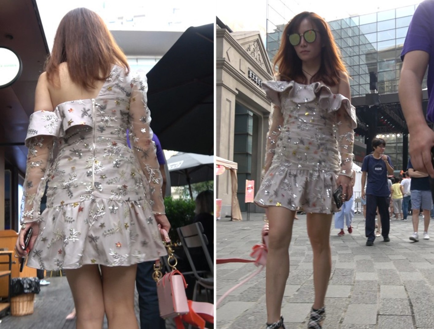 4K 连衣裙街拍高跟美女