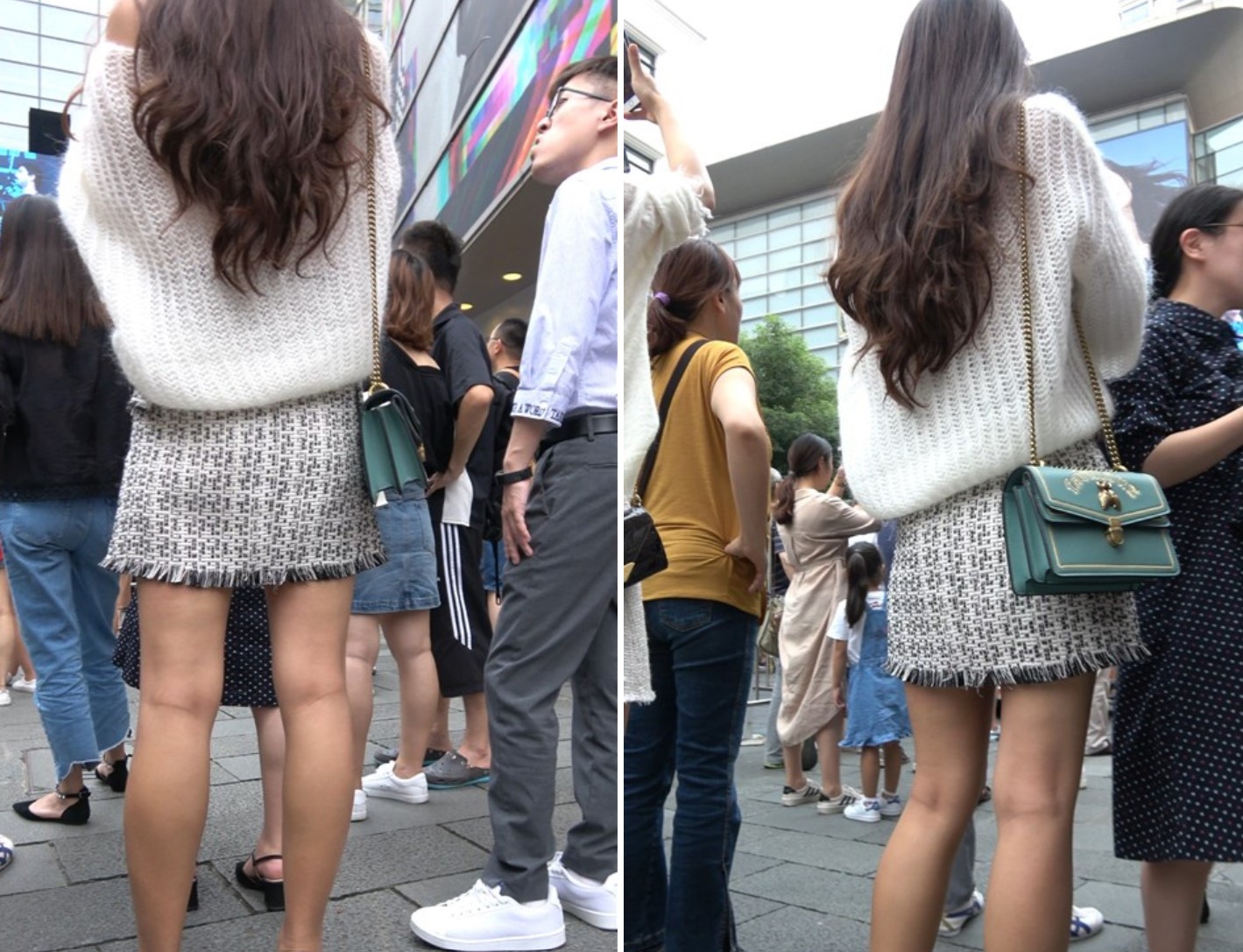 4K 人群中识别度非常高的街拍美女姐妹花