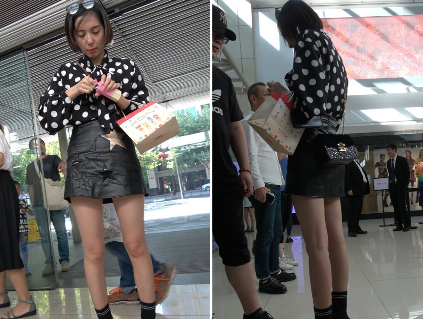 4K - 苗条美腿高挑短发街拍小姐姐