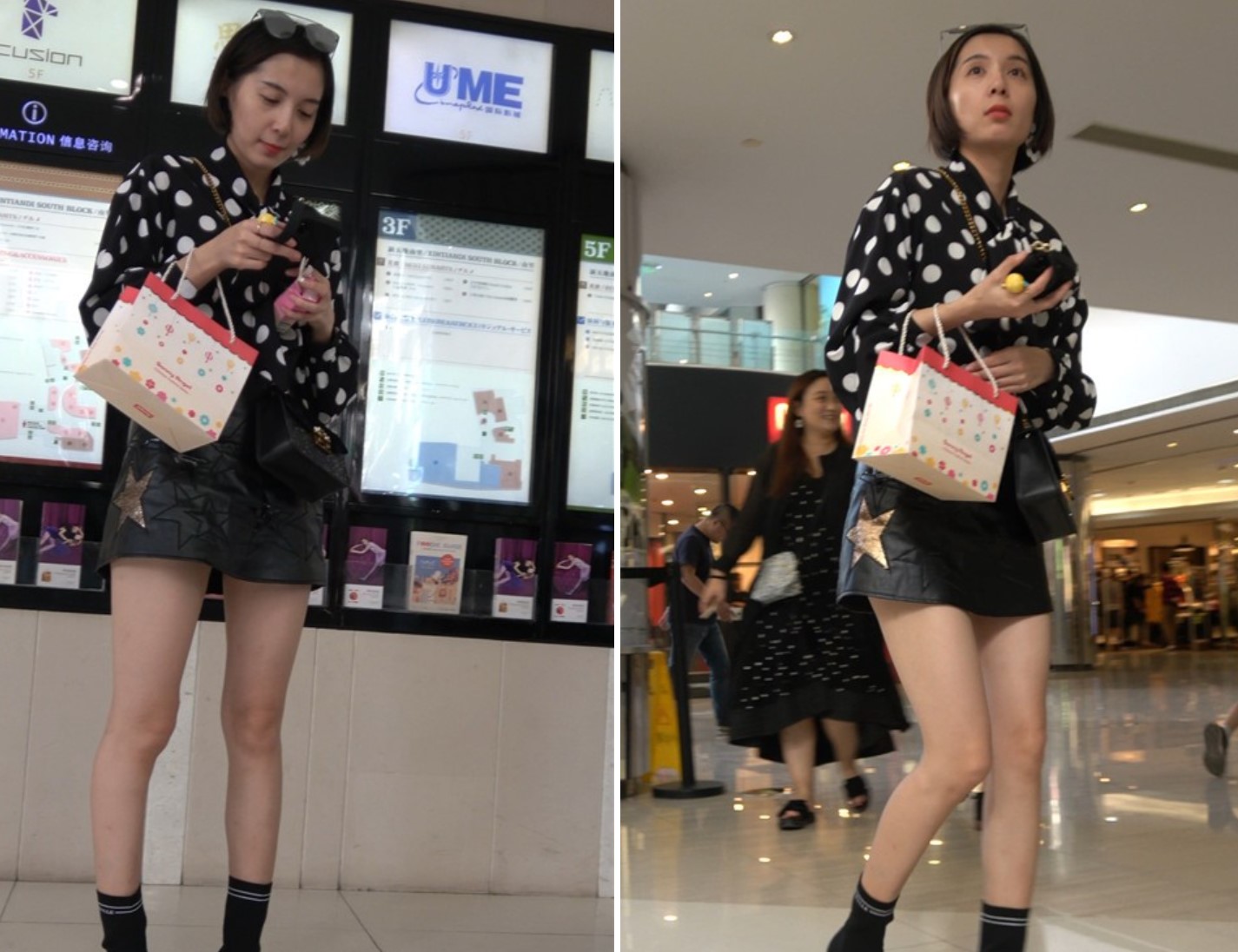 4K - 苗条美腿高挑短发街拍小姐姐