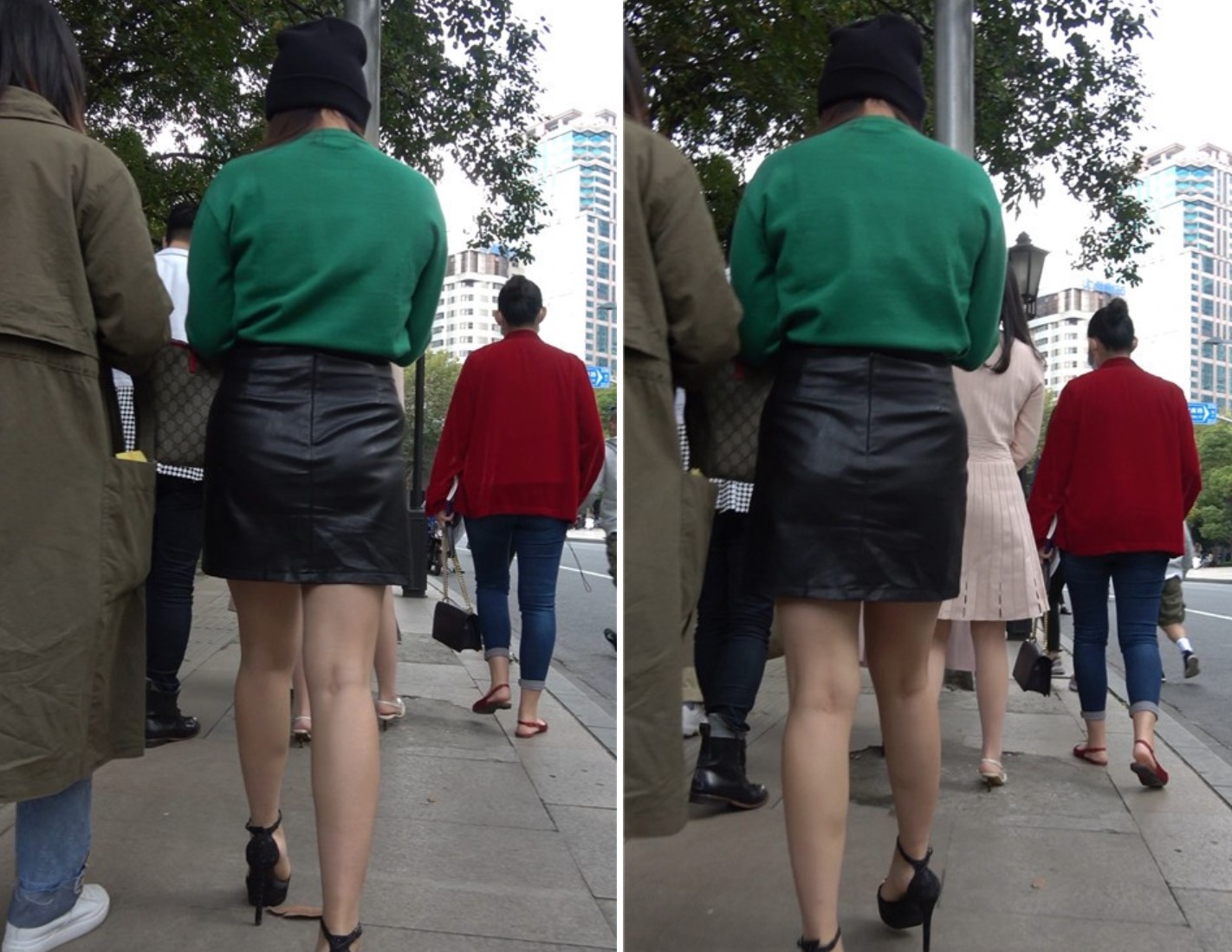 4K 黑色短裙高跟美腿性感美女