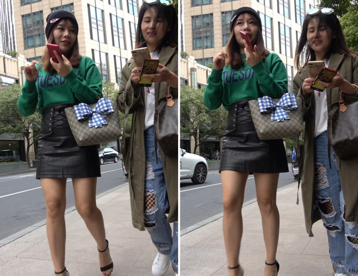 4K 黑色短裙高跟美腿性感美女