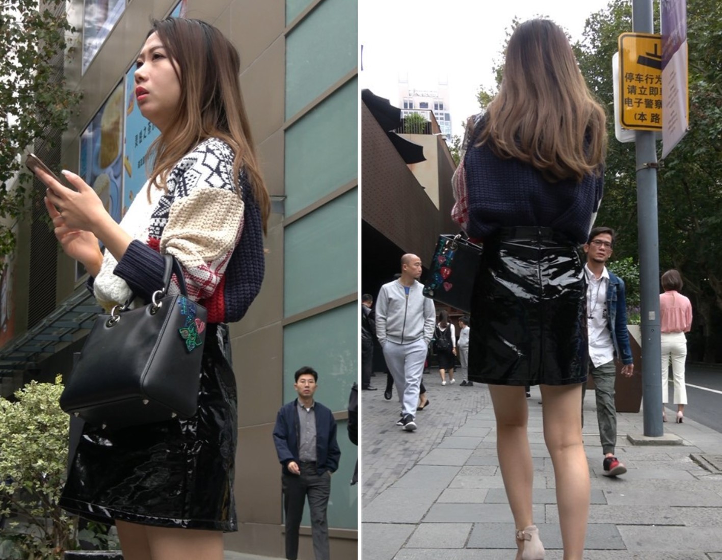 4K - 街拍皮裙性感美腿美女