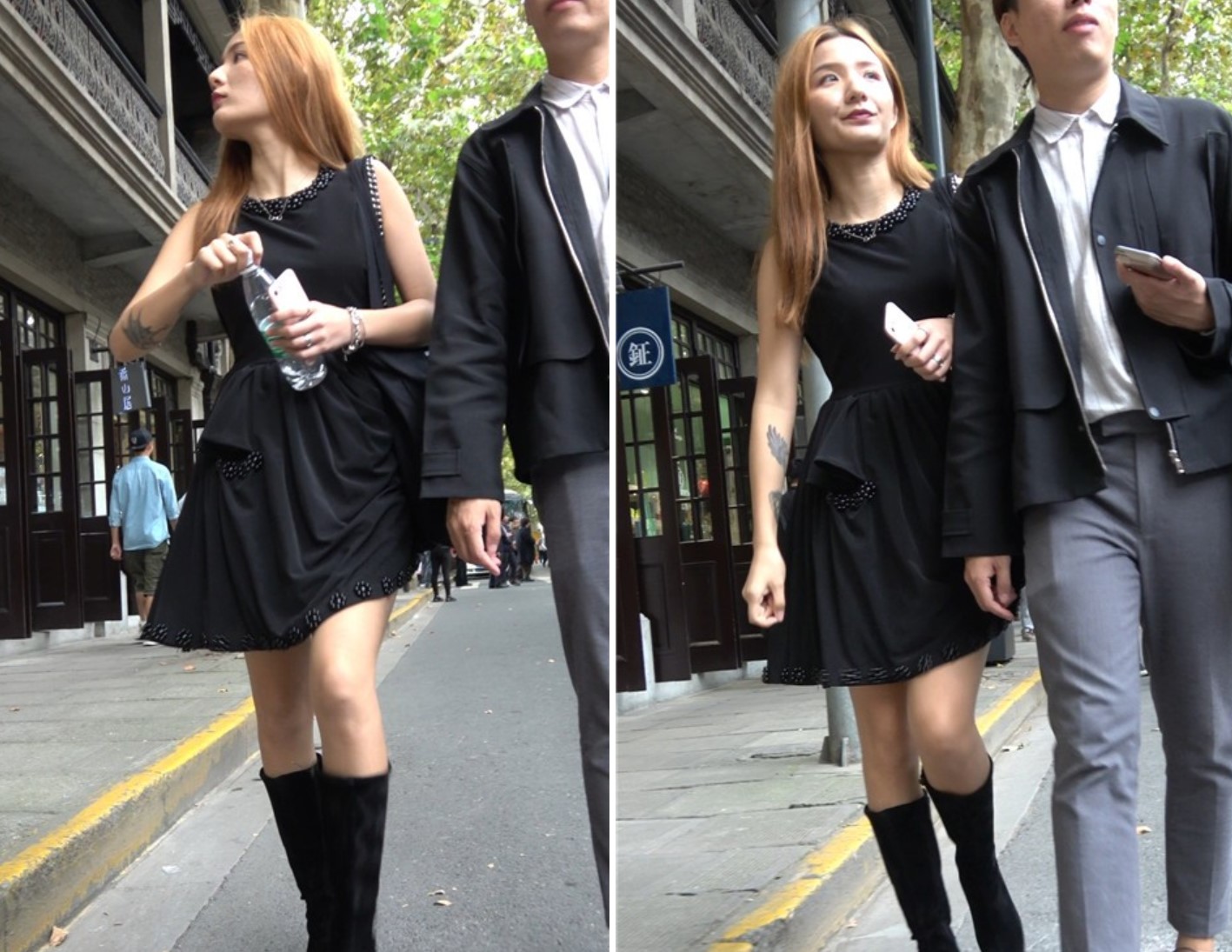 街拍黑色连衣裙美女 [1.70 GB/MP4]