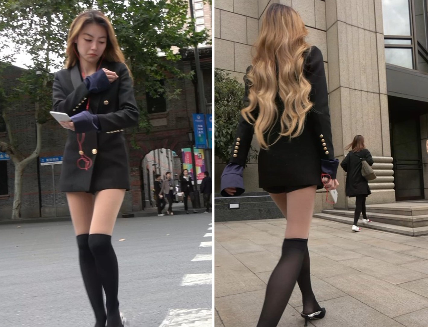 听歌走路的长筒靴美腿时尚街拍美女 [851 MB/MP4]