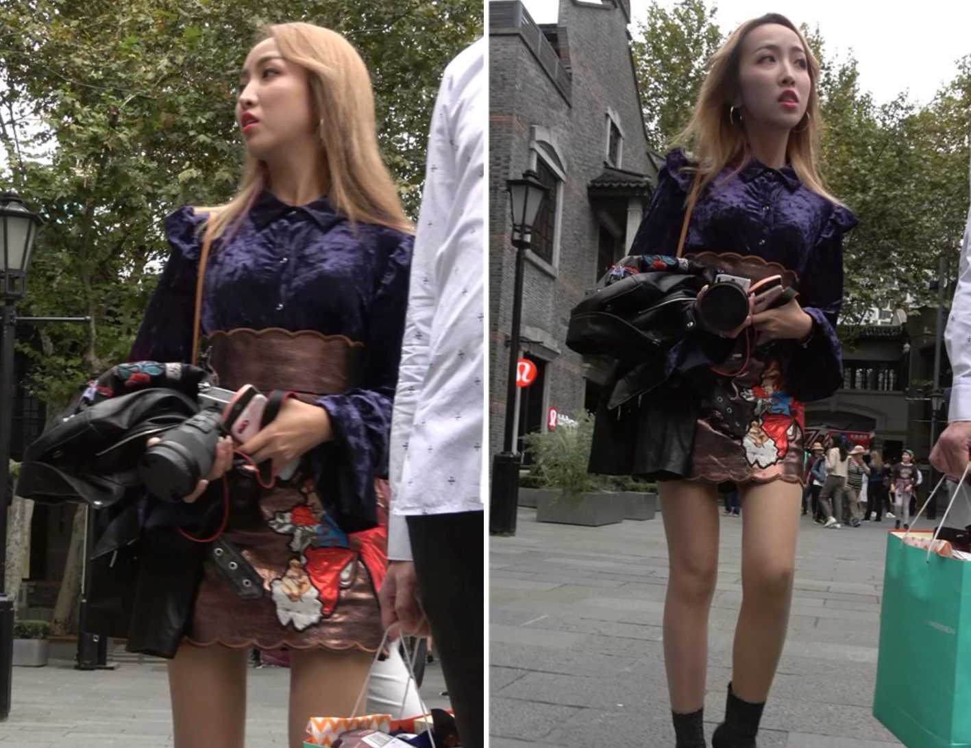 手持单反的时尚美裙街拍美腿姑娘 [664 MB/MP4]