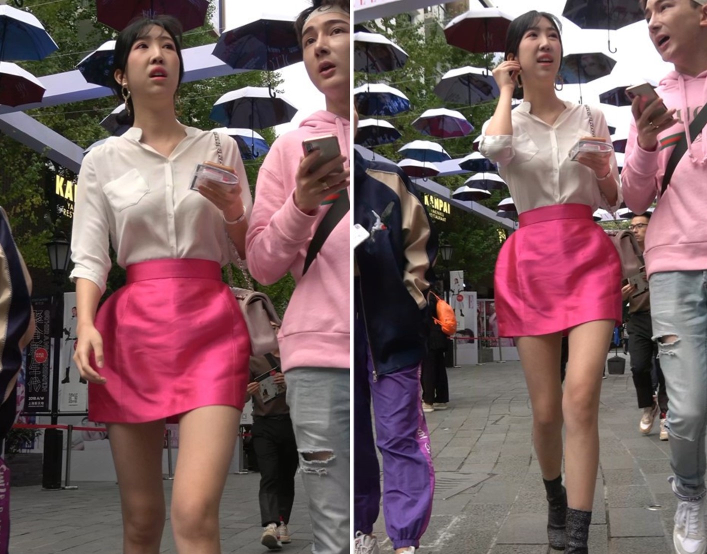 街拍白衬衫粉群极品高挑美腿美女身材正点 [1.18 GB/MP4]