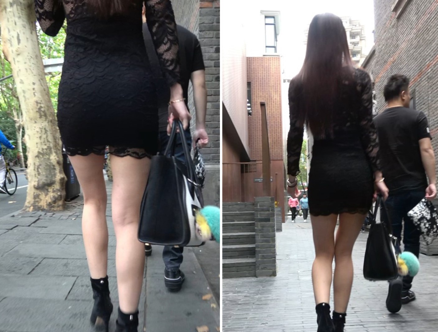 4K - 街拍翘臀蕾丝裙性感身材美腿街拍美女 [634 MB/MP4]