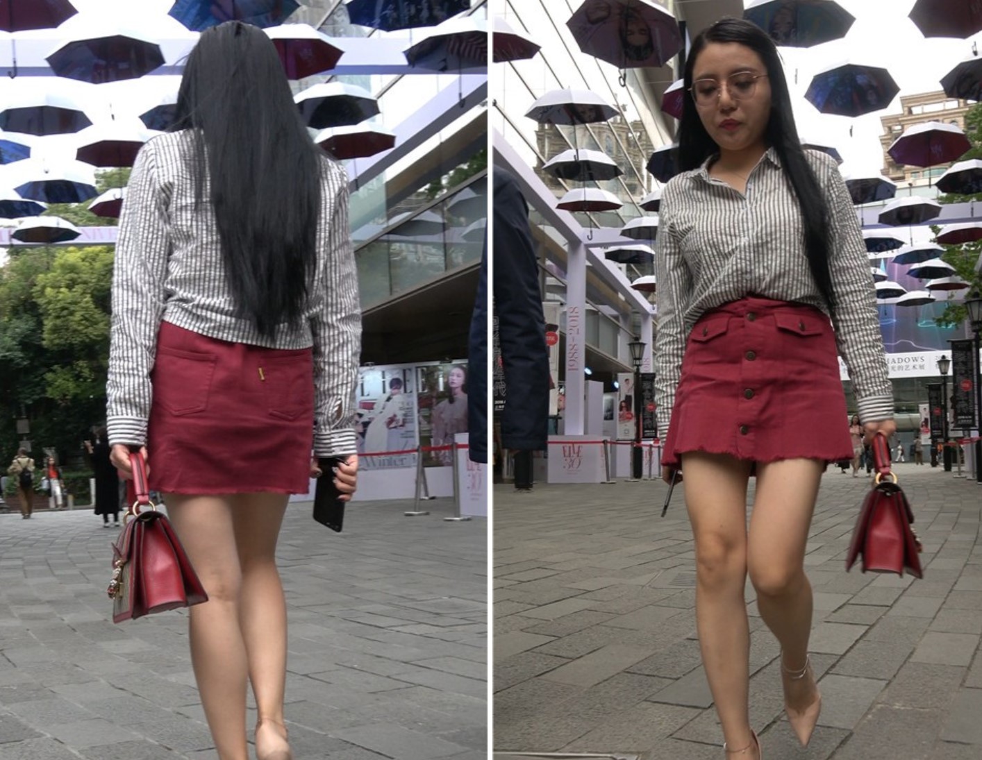 4K - 成熟韵味红裙米色高跟鞋美腿街拍美女 [1.11 GB]