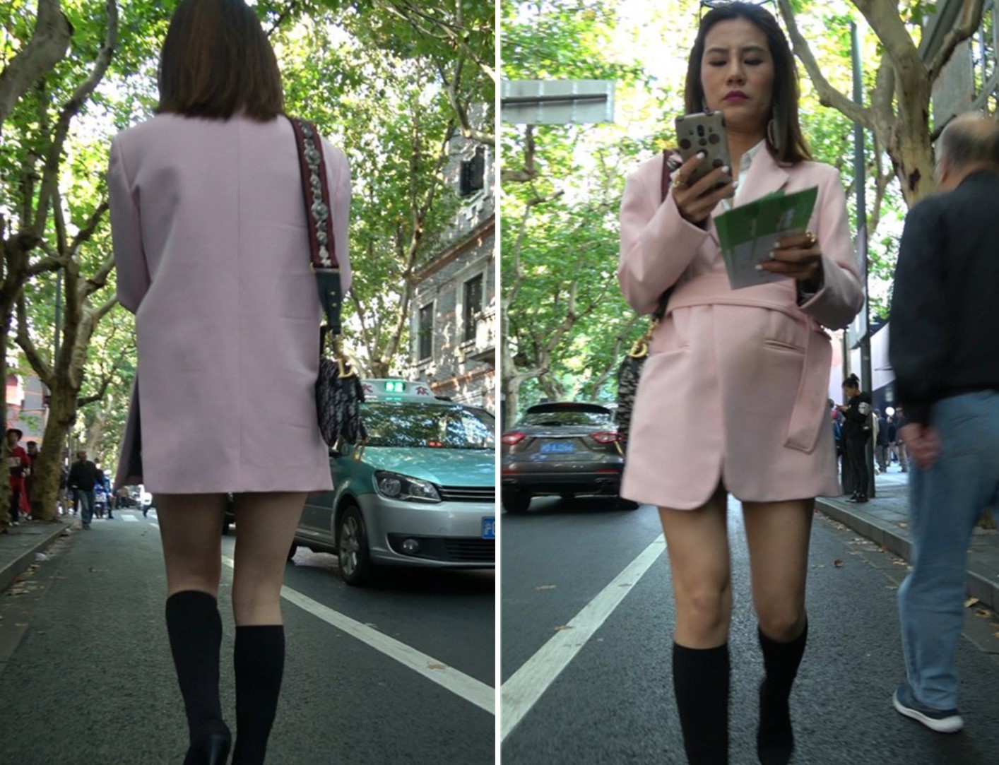 4K - 粉色长款大衣街拍美腿熟女 [681 MB/MP4]