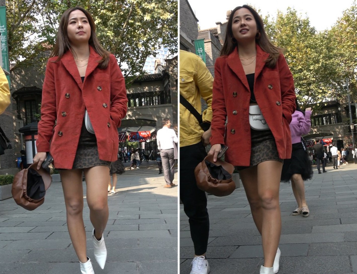 4K - 很有气质的红色外套美腿街拍美女 [1.22 GB/MP4]