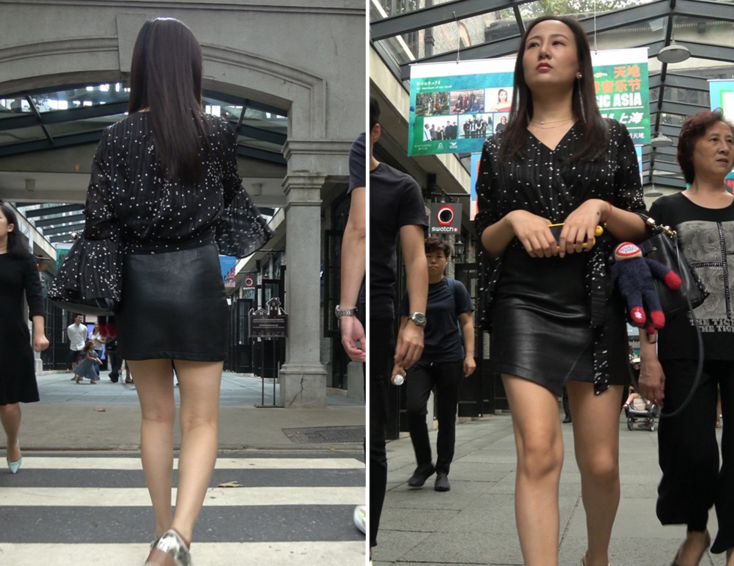 街拍黑色宽松衬衫皮裤MM [1.25 GB/MP4]