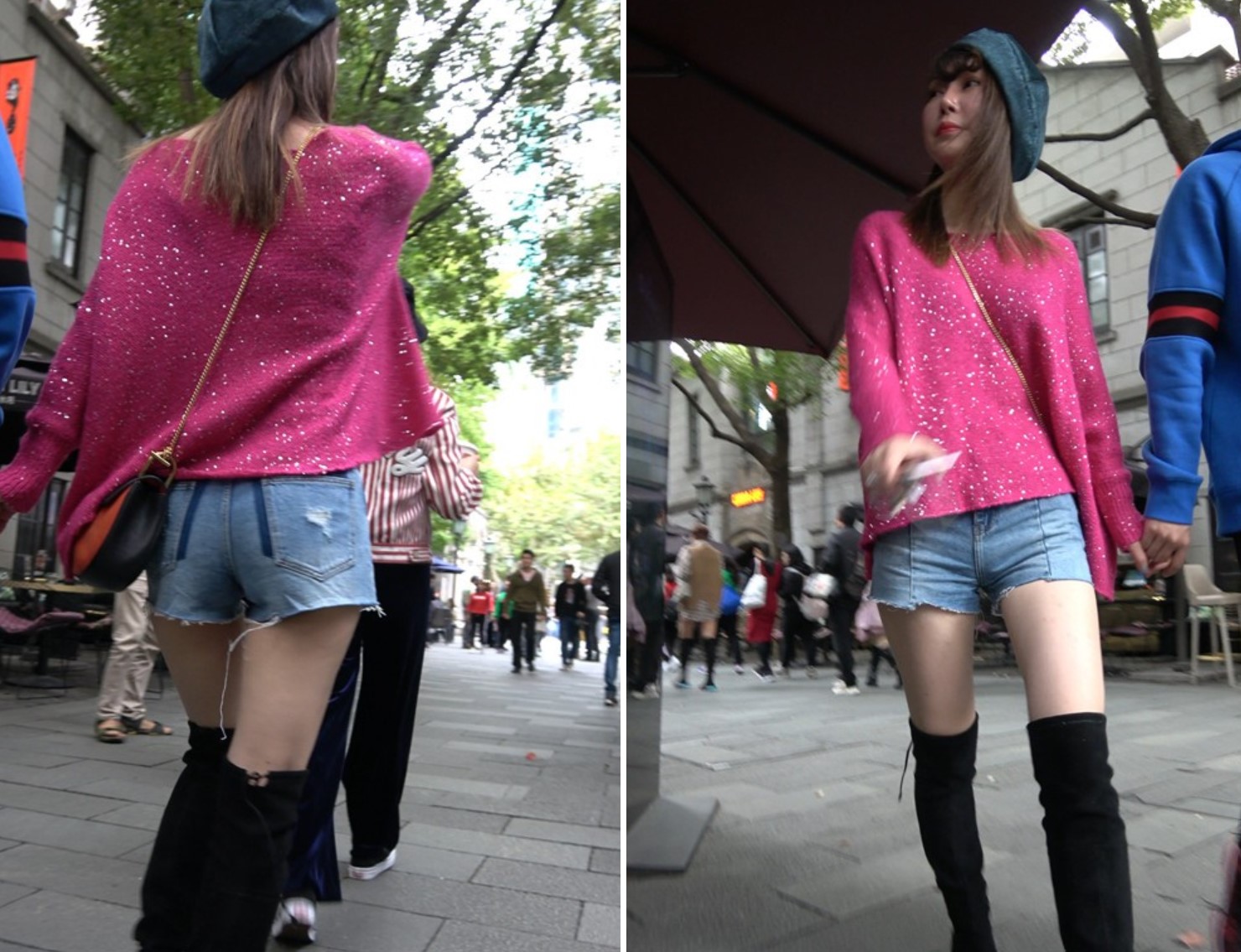 4K - 时尚打扮气色不错的热裤美腿街拍美女 [1.32 GB/MP4]