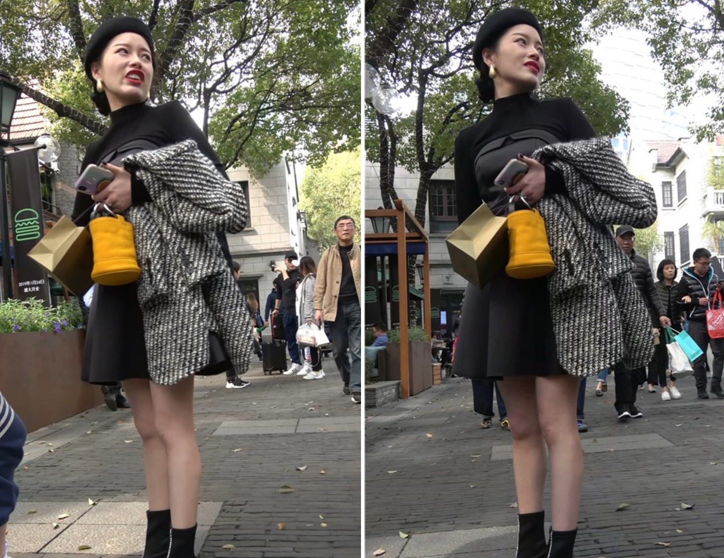 4K - 街拍一身打扮都是黑色的美腿姑娘 [1.76 GB/MP4]