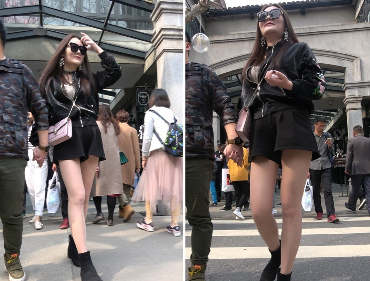 4K - 街拍丝袜大长腿性感墨镜女