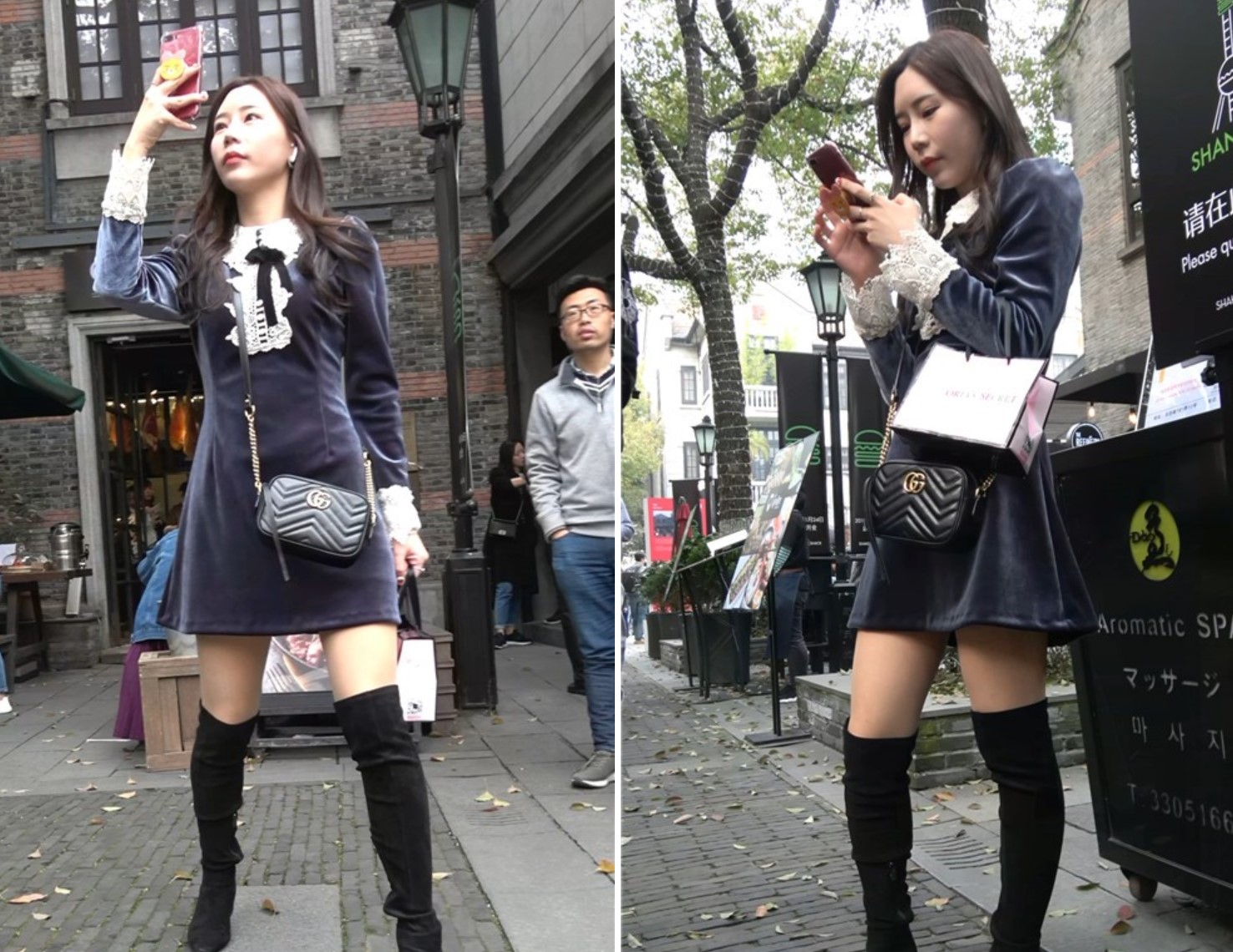 4K - 深色连衣裙街拍美腿姑娘一直在自拍 [1.75 GB/MP4]