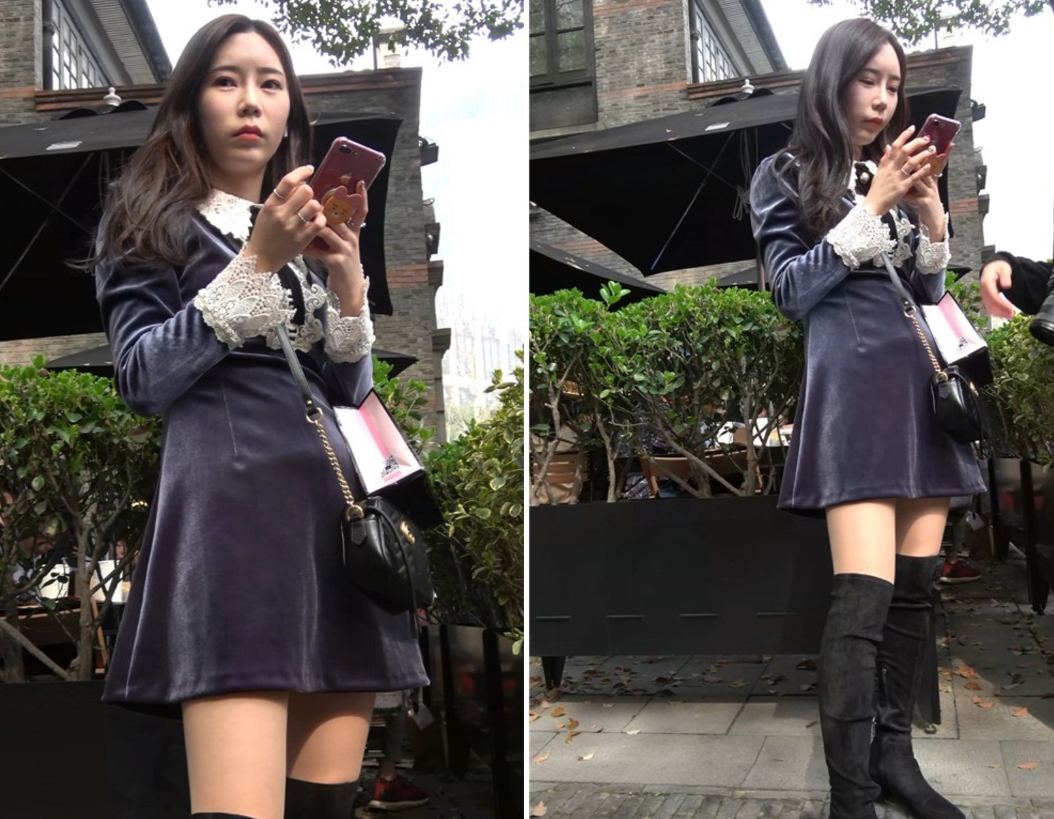 4K - 深色连衣裙街拍美腿姑娘一直在自拍 [1.75 GB/MP4]