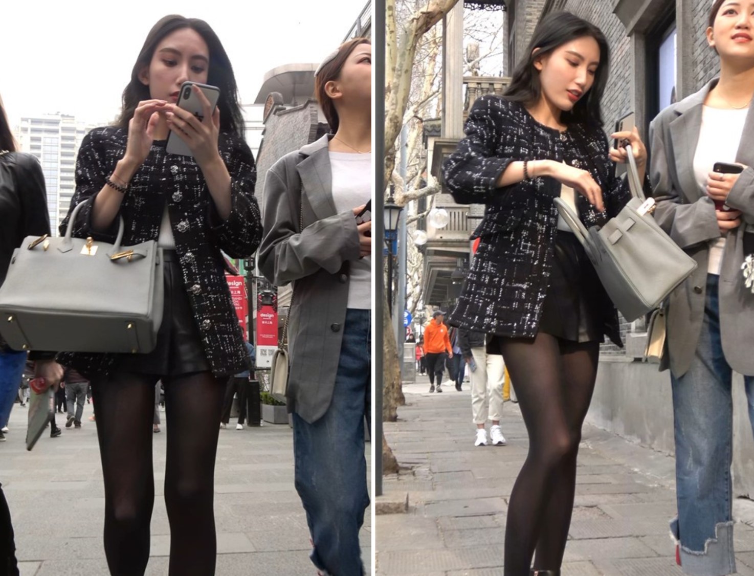 4K - 黑丝，短裙，美腿，优雅气质街拍美女 [1.43 GB/MP4]