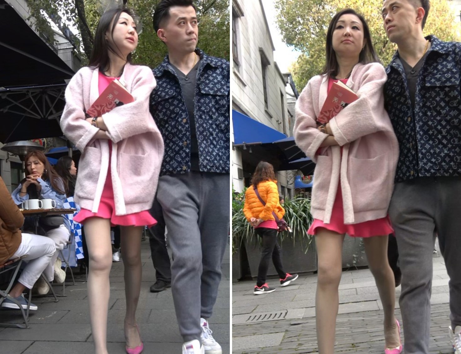 4K - 粉高跟粉裙粉衣丝袜长腿街拍美女 [1.18 GB/MP4]