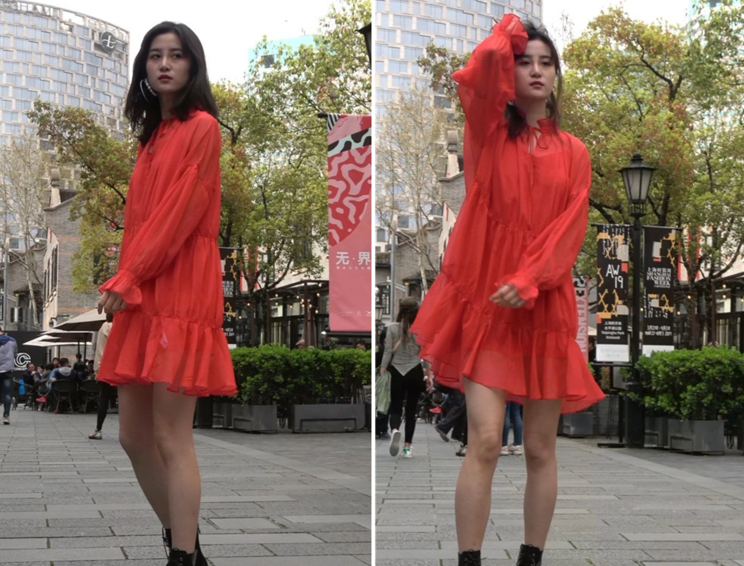 美丽气质红裙街拍美女