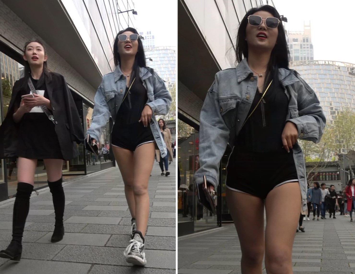 街拍美女姐妹俩逛街视频