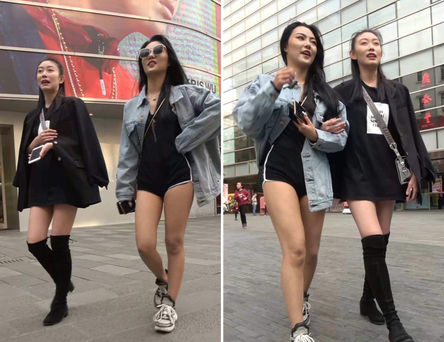 街拍美女姐妹俩逛街视频
