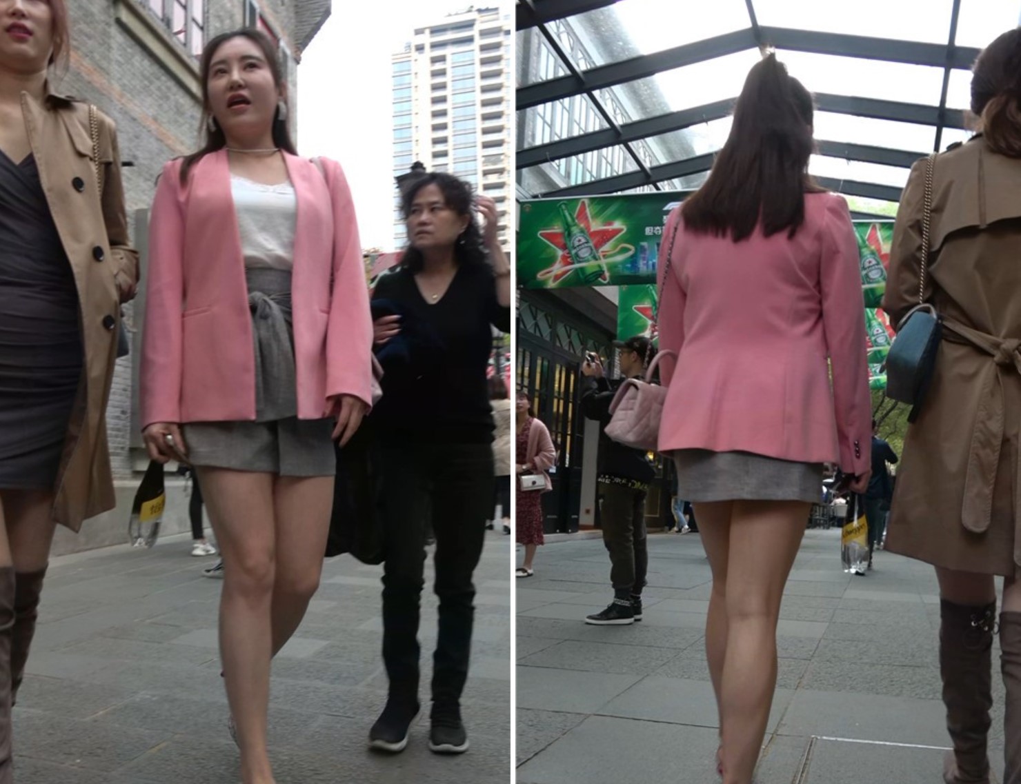 穿着挺时尚的街怕美女姐妹