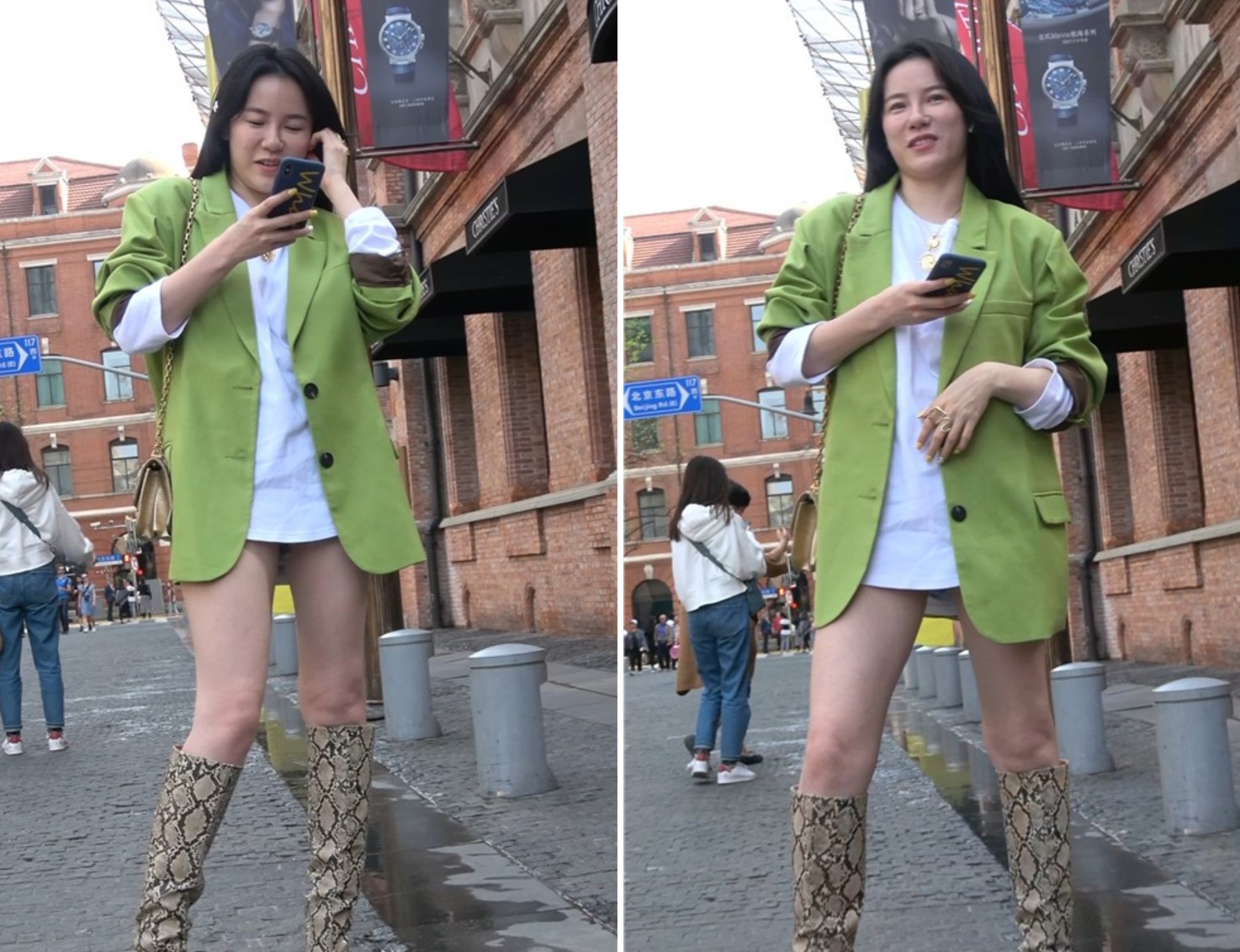 蟒蛇皮花纹的靴子有点吓人